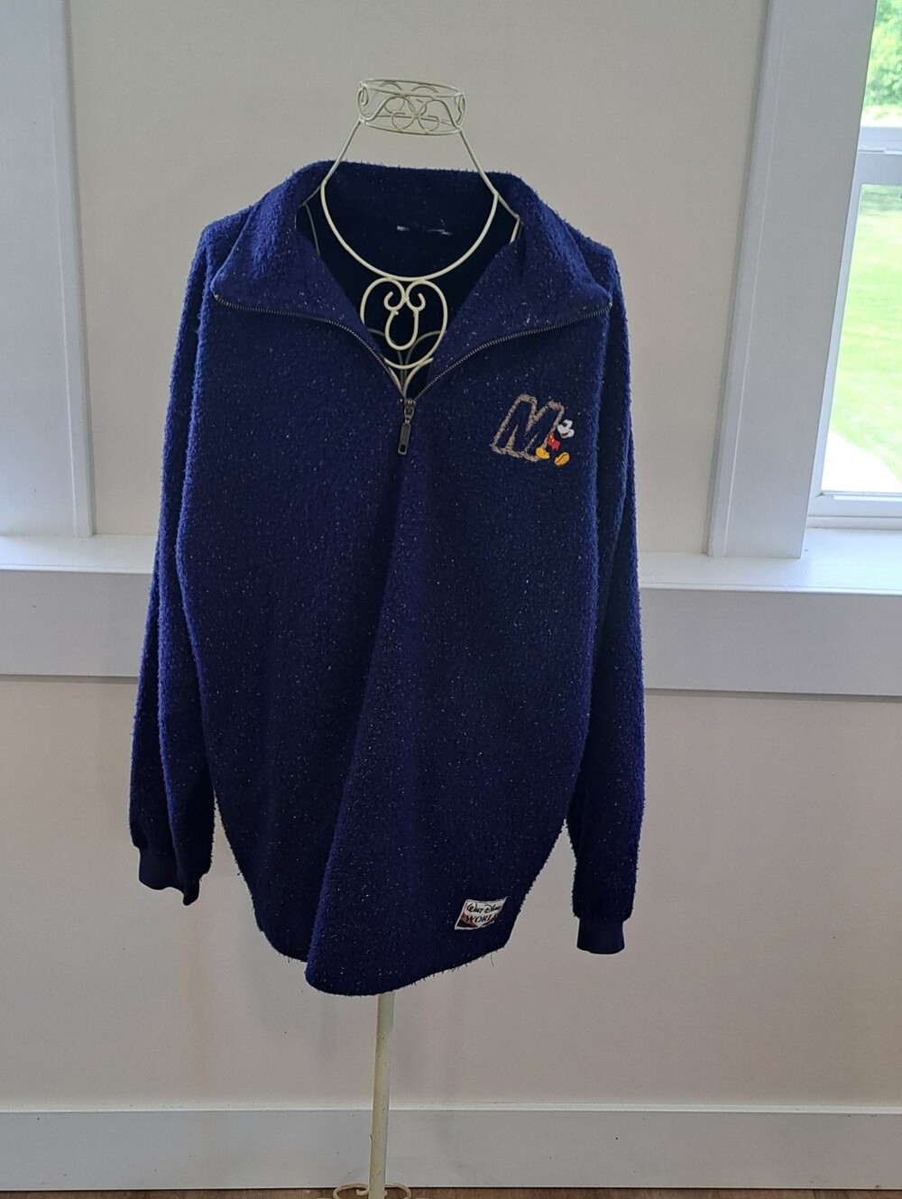 Vtg. 90s Men's Navy Speckled 1/4 Zip Disney Mickey Mouse Pullover Sweatshirt 2X.